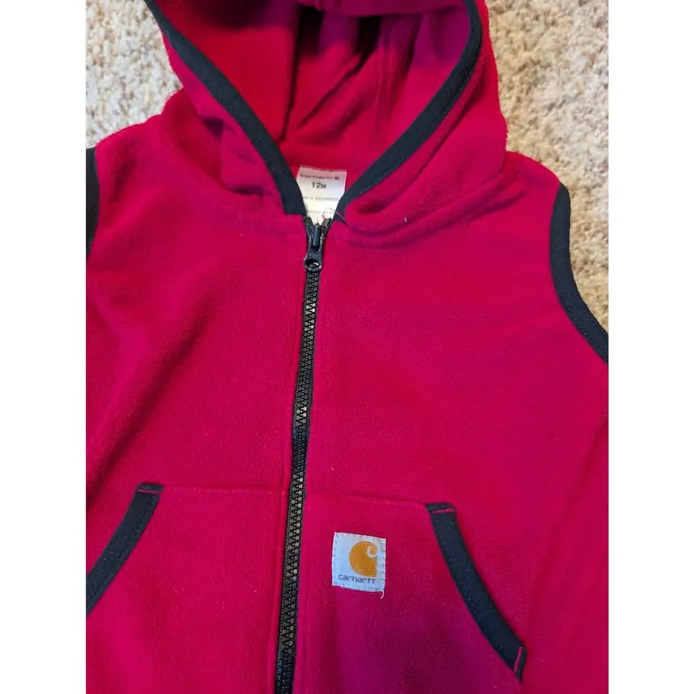 Carhartt Baby Girls Fleece Hooded Vest Full Zip Pink Size 12M